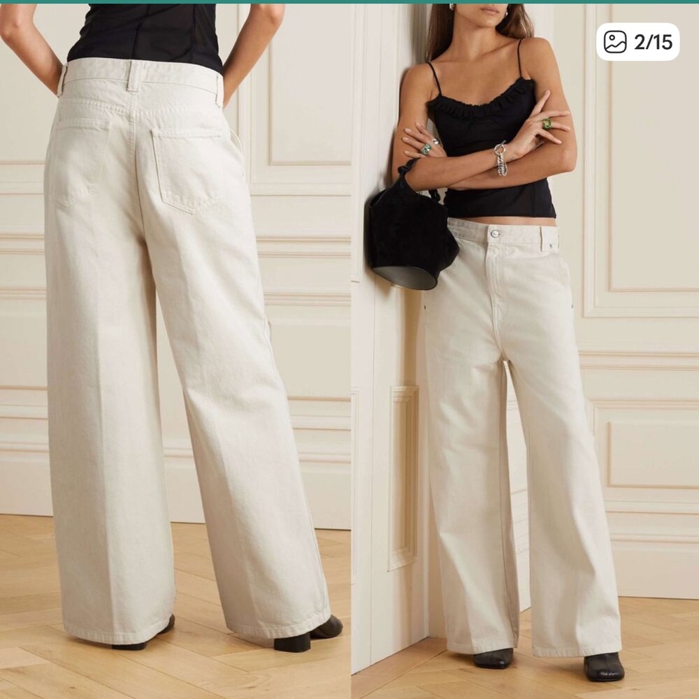 KHAITE The Ian High Rise Loose Wide Leg Jean in Ivory Size 29‎